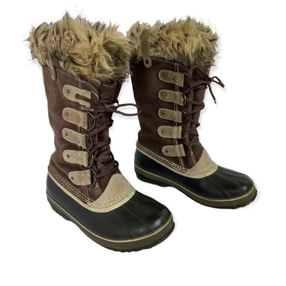 Sorel Joan of‎ Arctic Winter Snow Boots Waterproof Faux Fur Trim Lace Up Tall 8 - Picture 2 of 12